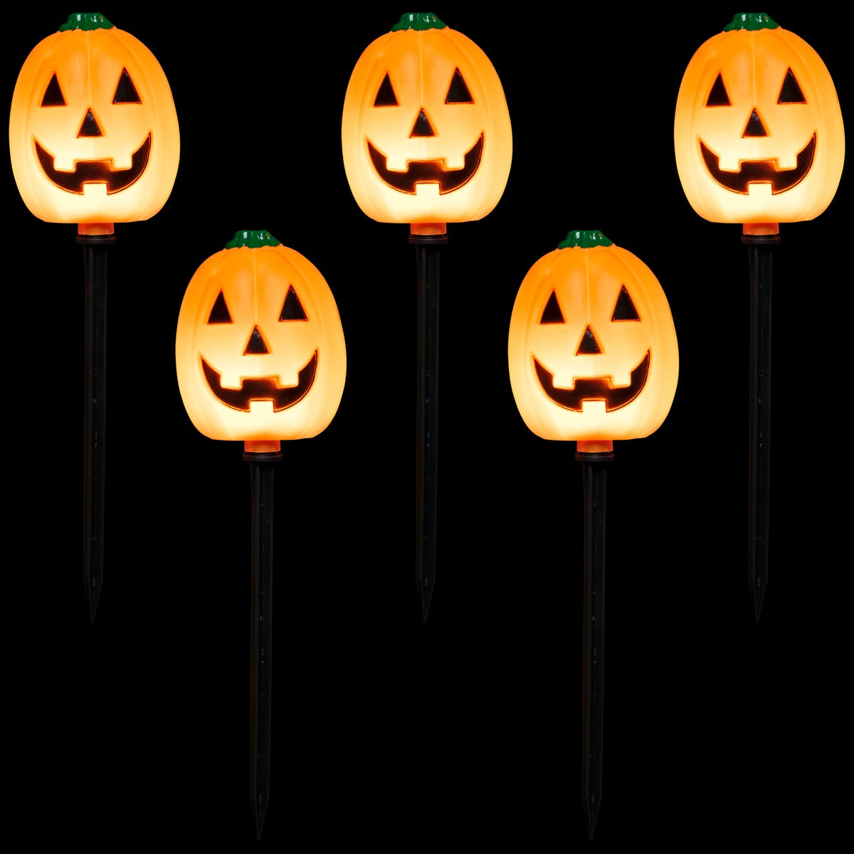  Northlight Jack-O-Lantern Shaped Halloween Pathway Markers - Clear - 3.75' Black Wire - 5ct - Default Title - Bonton