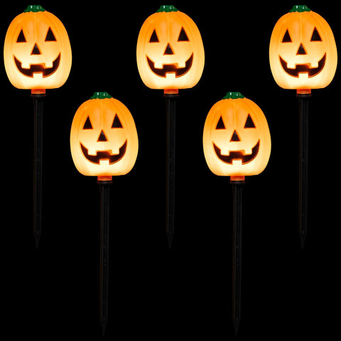 Jack-O-Lantern Shaped Halloween Pathway Markers - Clear - 3.75' Black Wire - 5ct