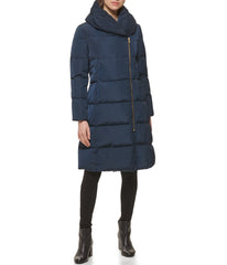 Asymmetrical Pillow Collar Down Coat Navy