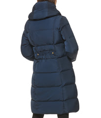 Asymmetrical Pillow Collar Down Coat Navy