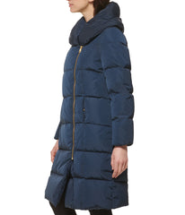 Asymmetrical Pillow Collar Down Coat Navy