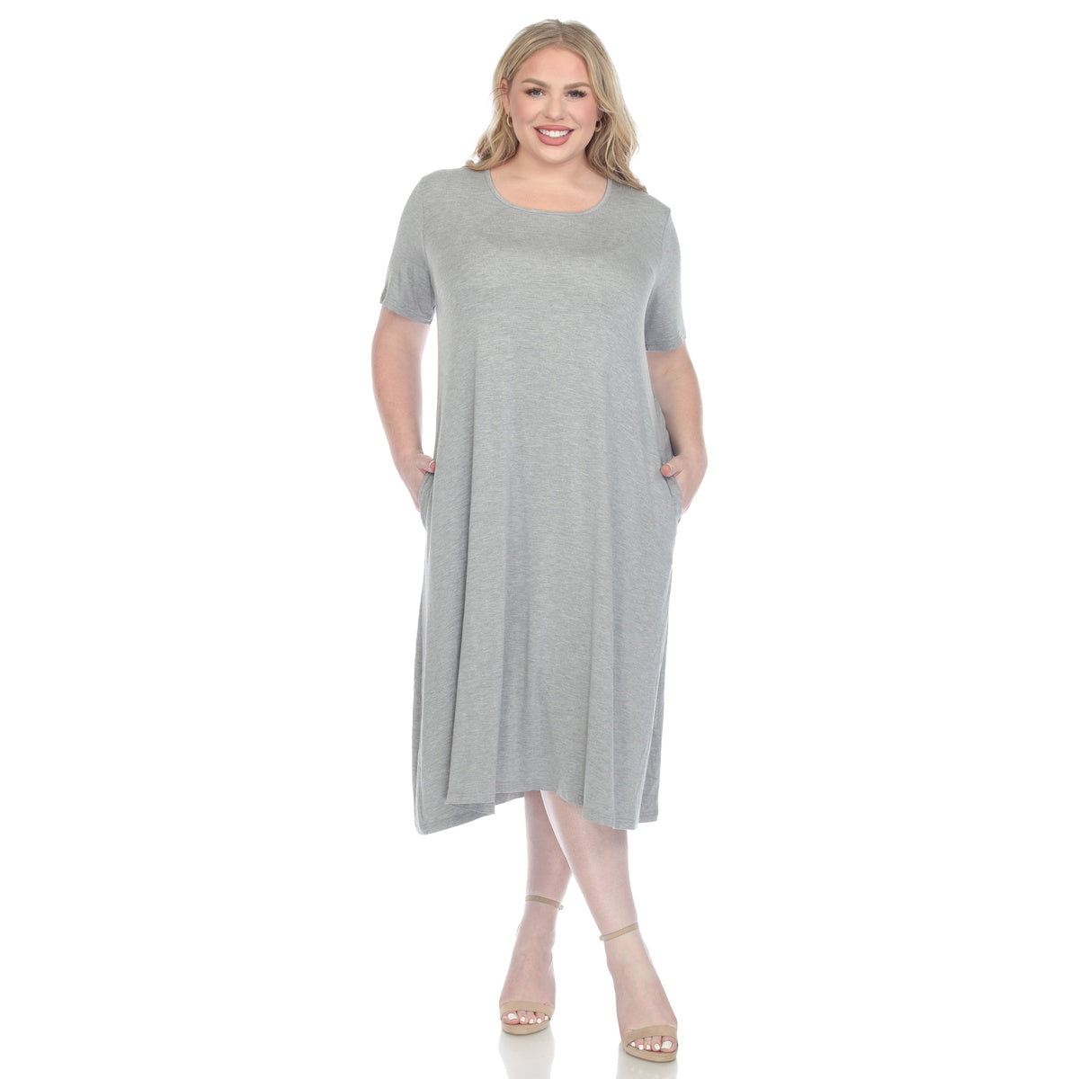  White Mark Plus Size Short Sleeve Pocket Swing Midi Dress - 3X - Bonton