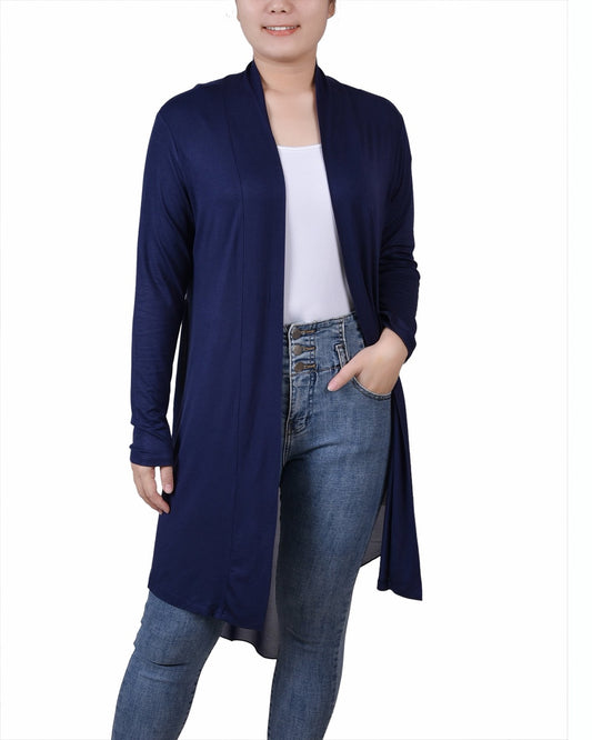 Long Sleeve Knit Cardigan With Chiffon Back