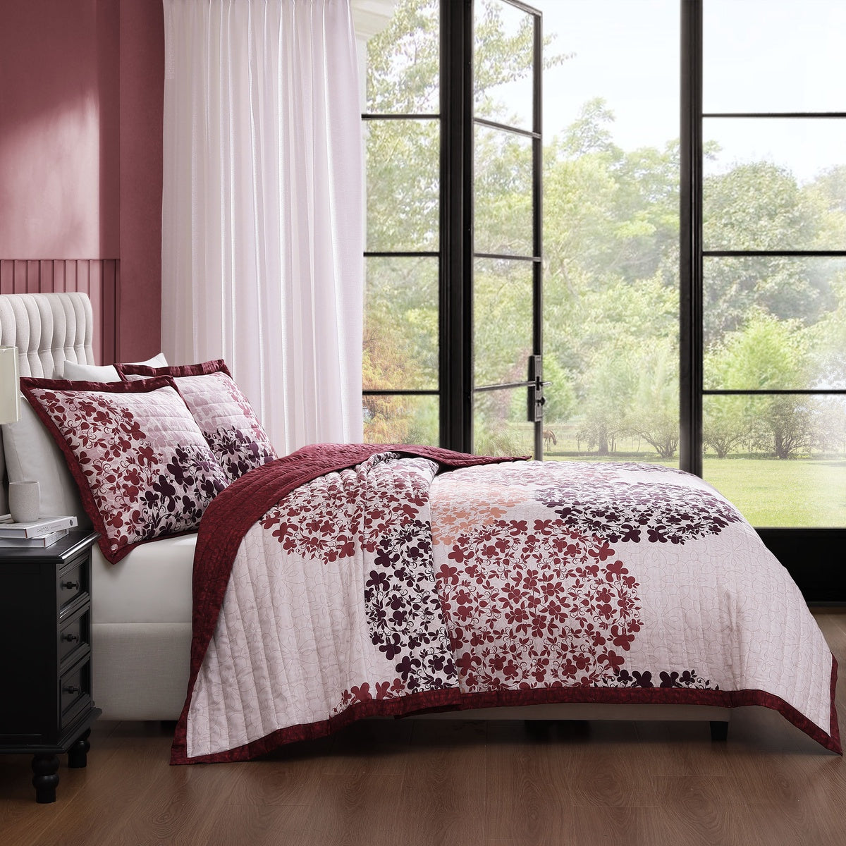  Bebejan Bebejan Rosewood Harmony 3 Piece Reversible Quilted Coverlet Set - QUEEN - Bonton