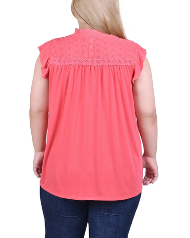 Plus Size Short Flutter Sleeve Crepon Blouse