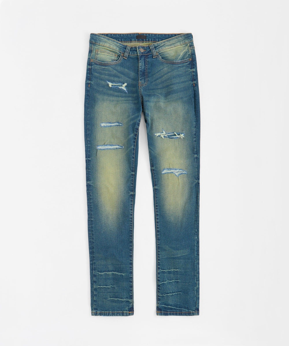  Reason Clothing Skinny Rip and Repair Denim Pants - Vintage Blue - VINTAGE BLUE - Bonton