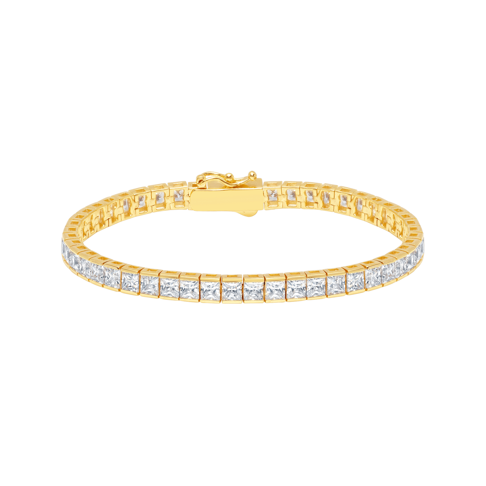  CRISLU Mens Square Cut Tennis Bracelet Finished in 18kt Yellow Gold - XX - Bonton