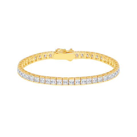 Mens Square Cut Tennis Bracelet Finished in 18kt Yellow Gold