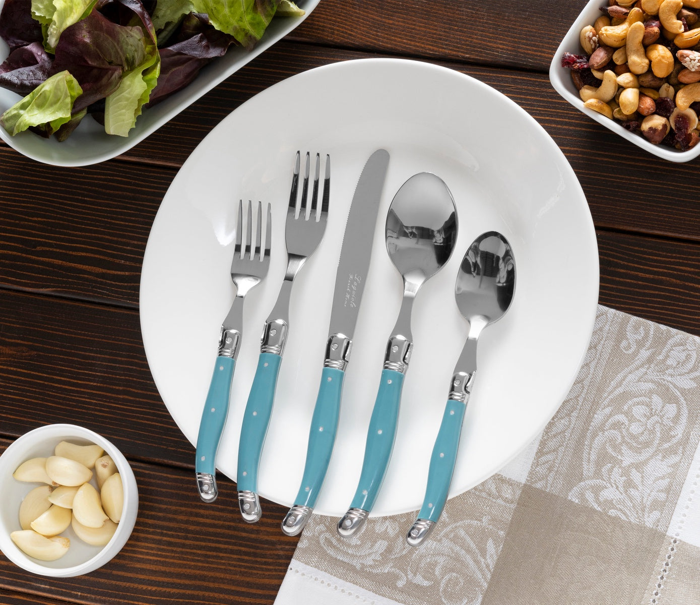  French Home Laguiole 20 Piece Stainless Steel Flatware Set, Service for 4, Aegean Teal - Default Title - Bonton