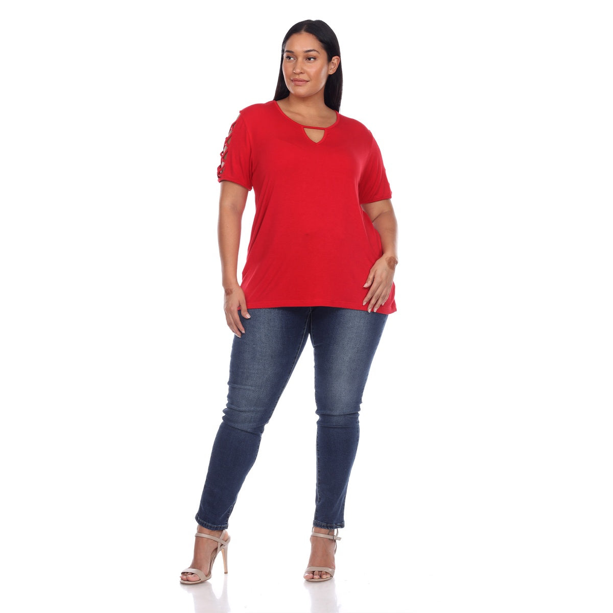  White Mark Plus Size Keyhole Neck Cutout Short Sleeve Top - 1X - Bonton