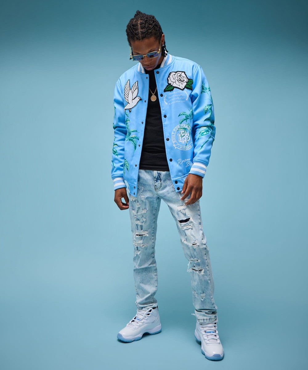  Reason Clothing Dove Wool Varsity Jacket - Light Blue - LIGHT BLUE - Bonton
