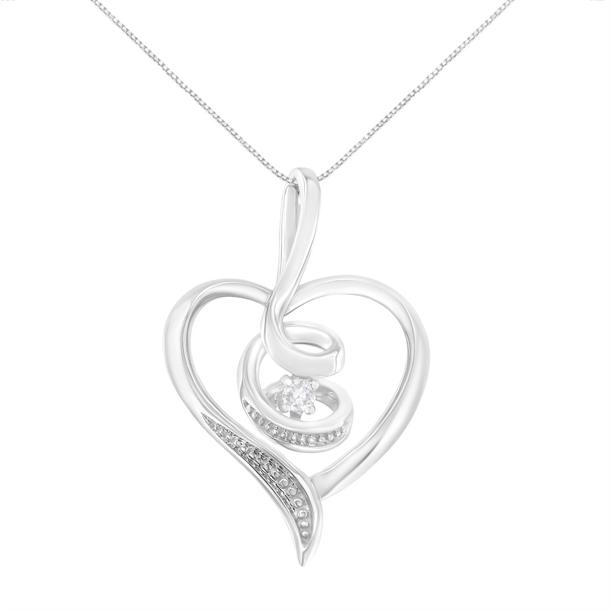  Haus of Brilliance Espira 10K White Gold .03 Cttw Diamond-Accented Round-Cut Diamond Swirl Open Heart 18