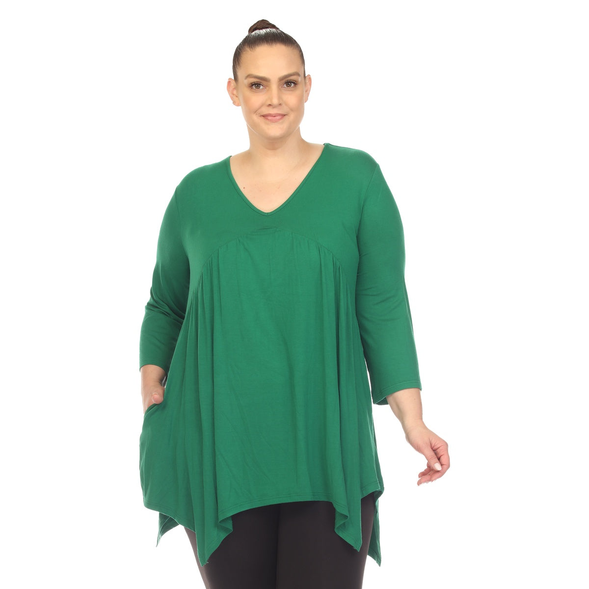  White Mark Plus Size Empire Waist V-Neck Tunic Top - 1X - Bonton