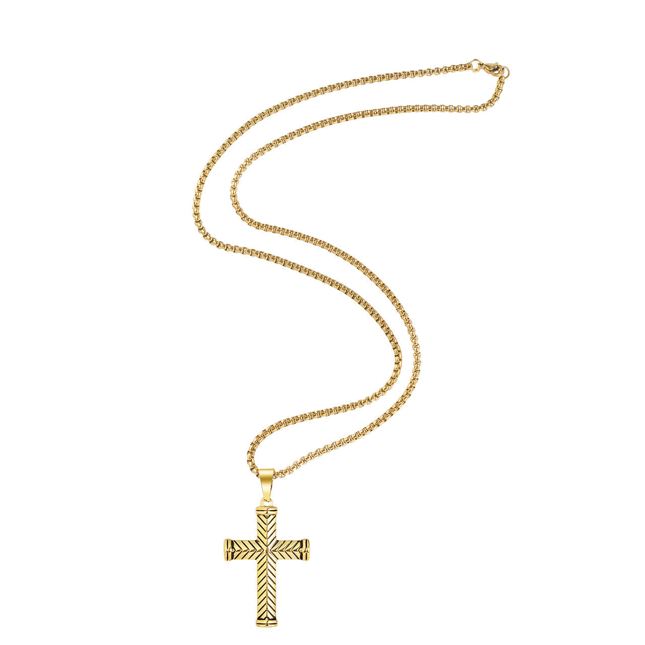  Gemesis Jewels by Edforce Figaro Chain with Striped Cross Pendant Necklace - Silver/Gold - Bonton