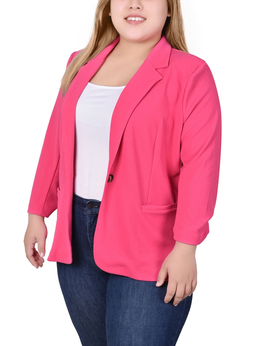  NY Collection Plus Size 3/4 Sleeve Scuba Crepe Jacket - Black - Bonton