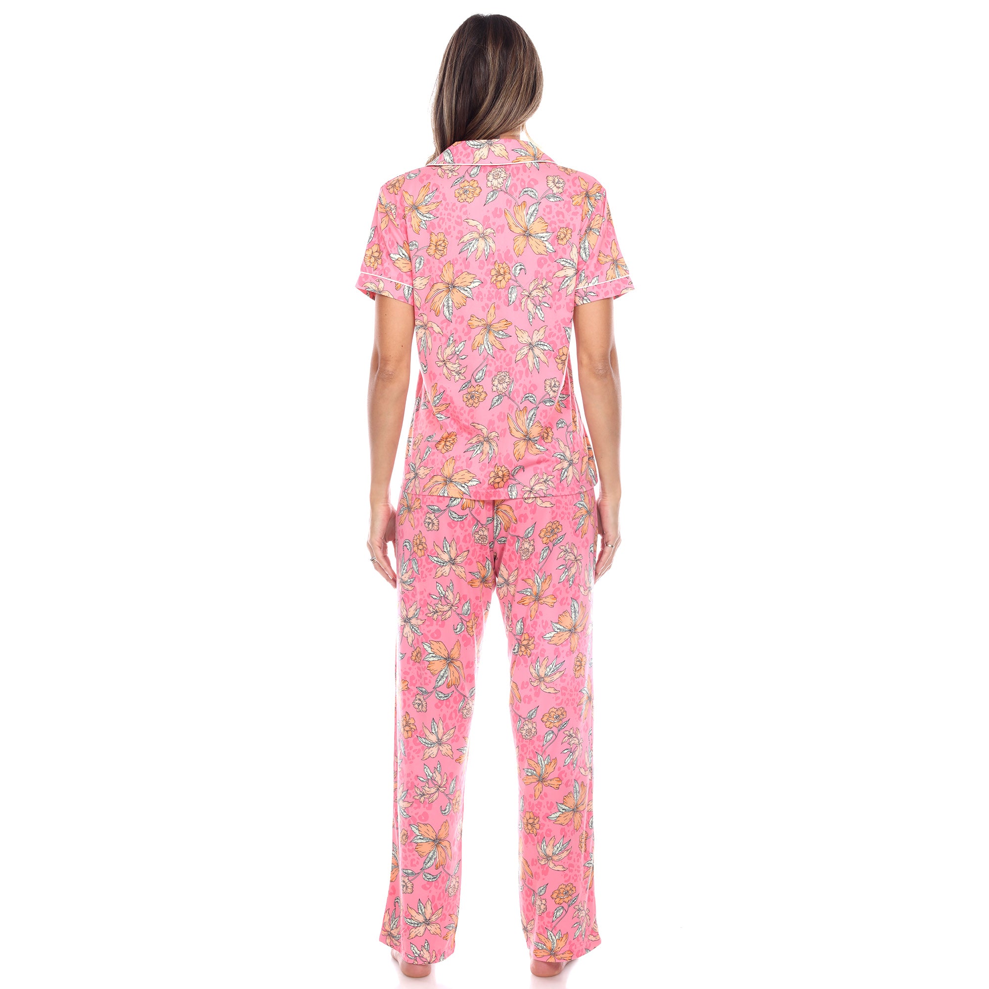  White Mark Women's Short Sleeve & Pants Tropical Pajama Set - XL - Bonton