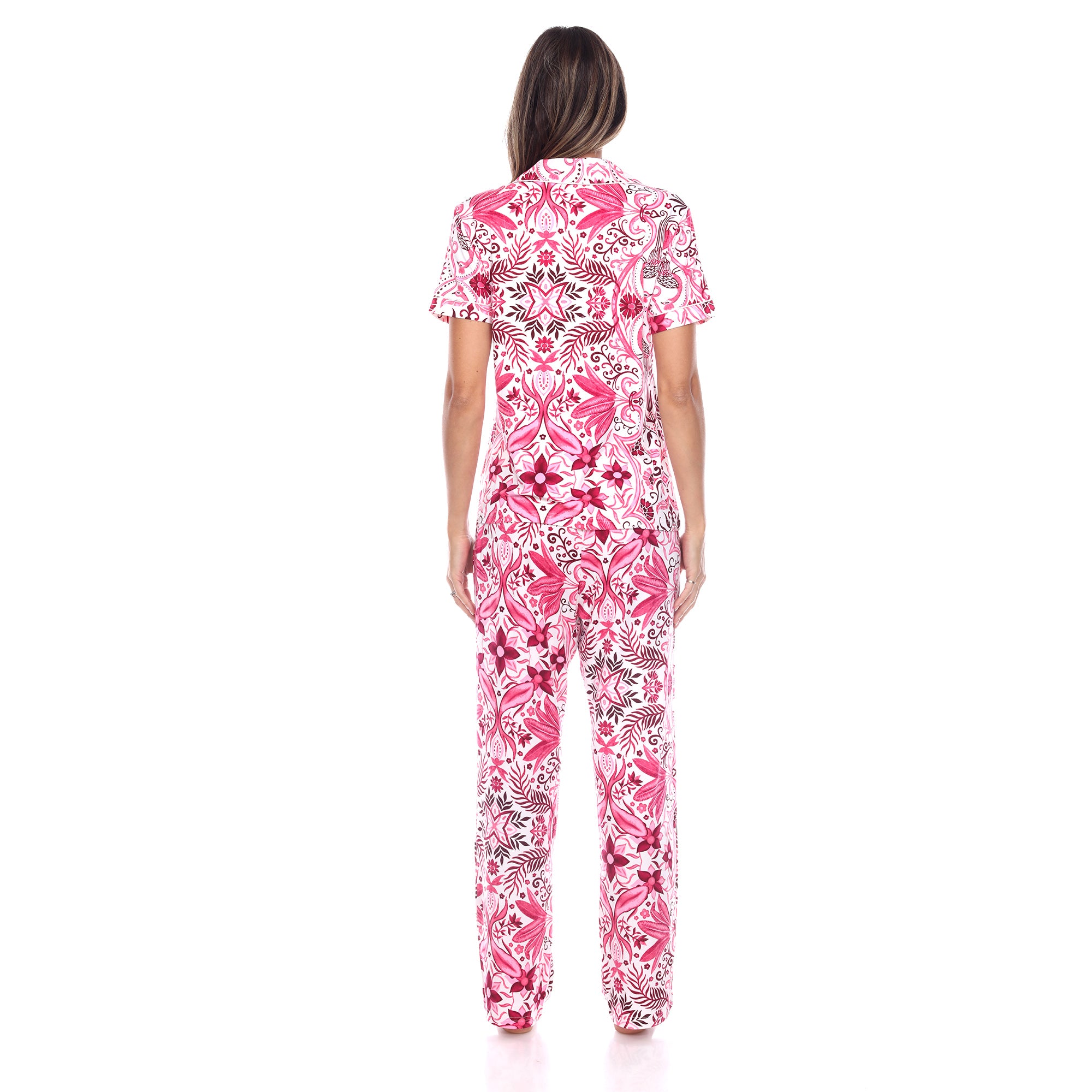  White Mark Women's Short Sleeve & Pants Tropical Pajama Set - XL - Bonton