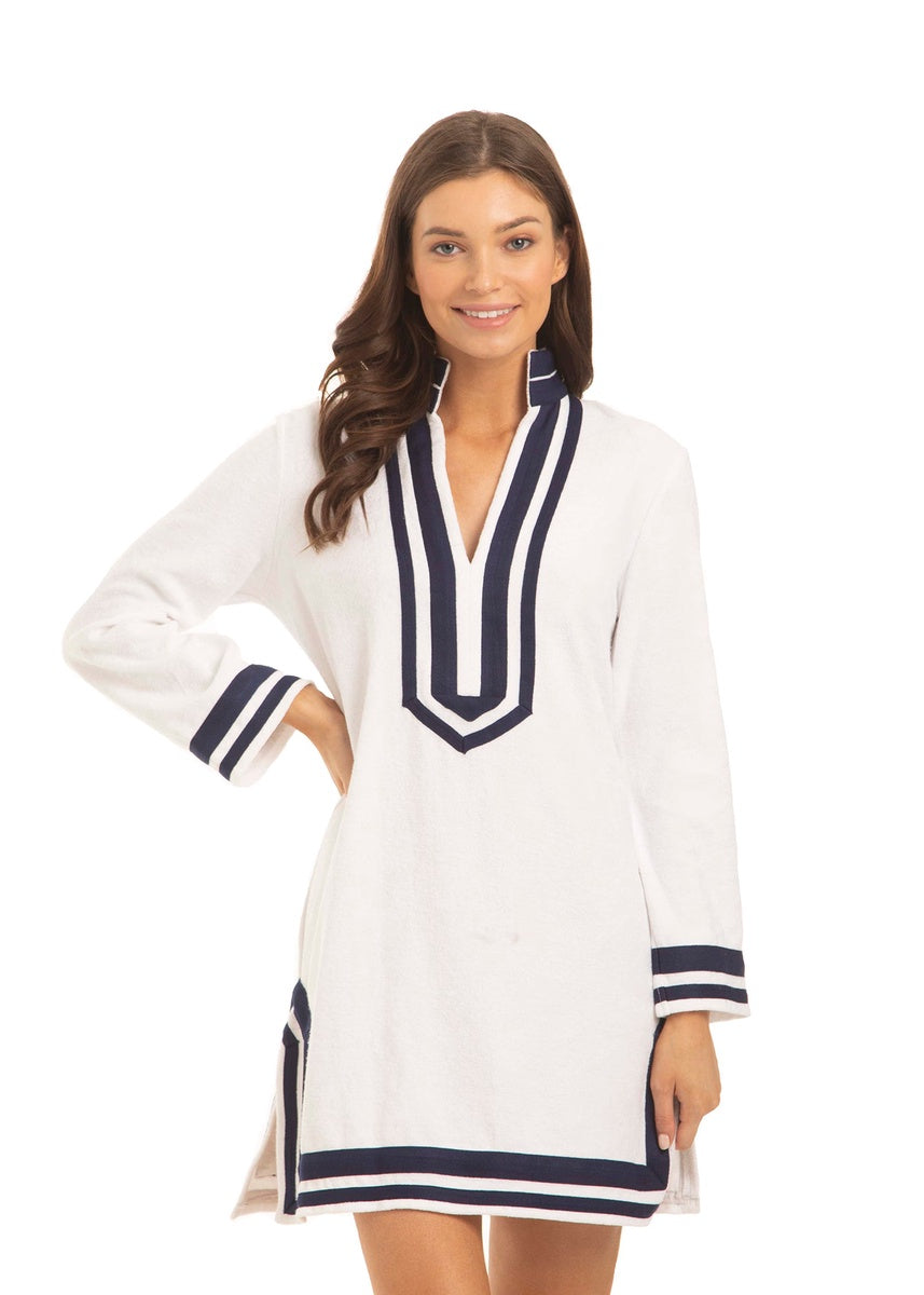  Cabana Life White/Navy Terry Tunic - XS - Bonton