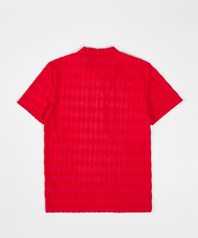 Diamond Plate Towel Color Blocked Short Sleeve Button Down Shirt - Red