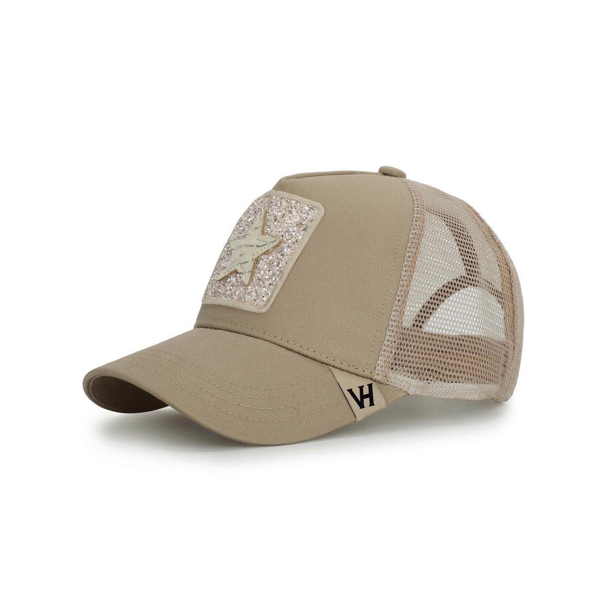  Vintage Havana Vintage Havana Trucker Hat for Women – Khaki Mesh & Canvas Adjustable Cap With Glitter Patch & Crocodile Star - Default Title - Bonton