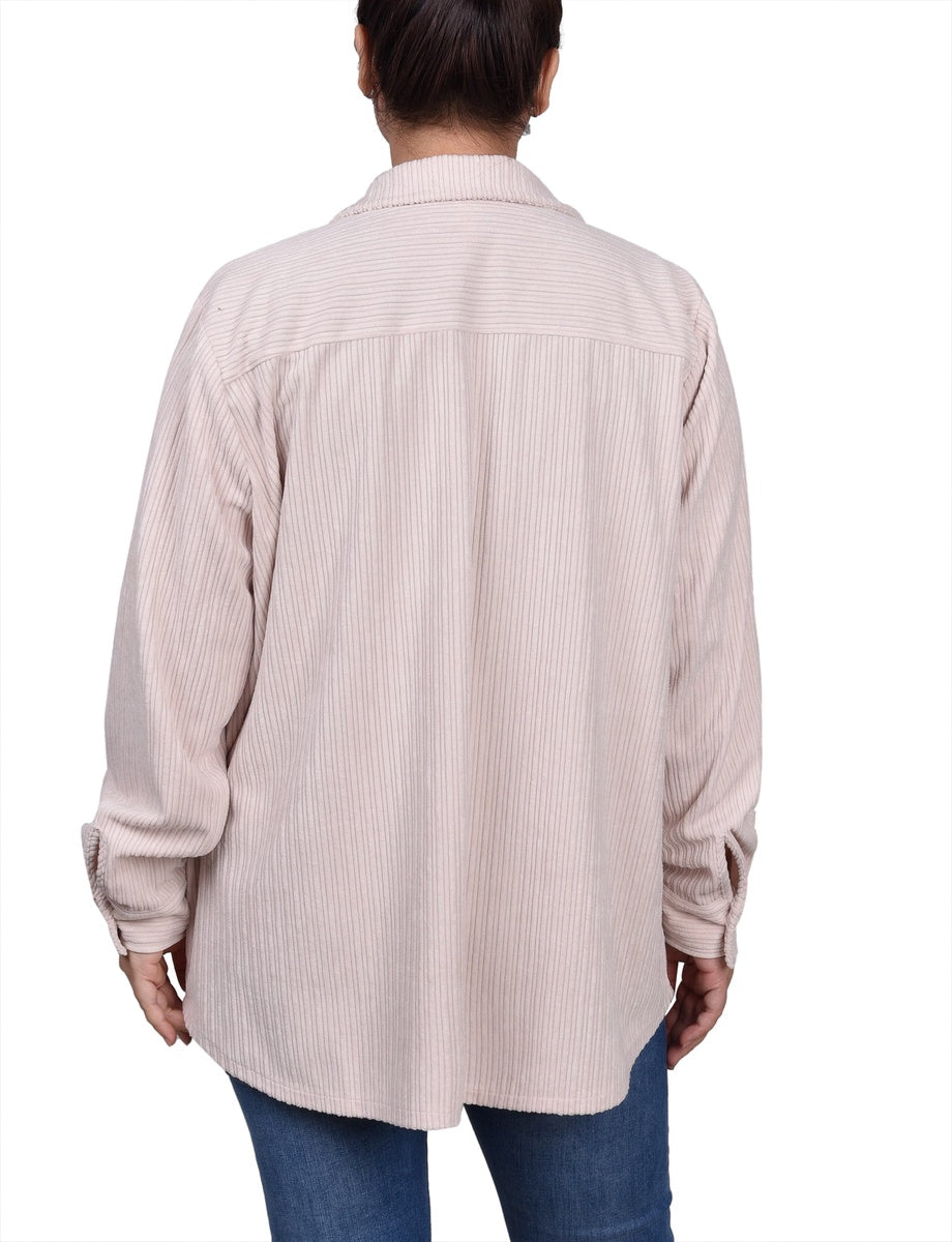  NY Collection Long Sleeve Corduroy Shirtjacket - Eggnog - Bonton