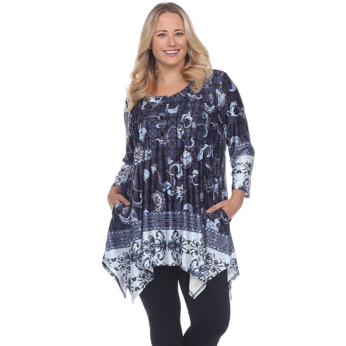  White Mark Plus Size Victorian Print Tunic Top With Pockets - 2X - Bonton