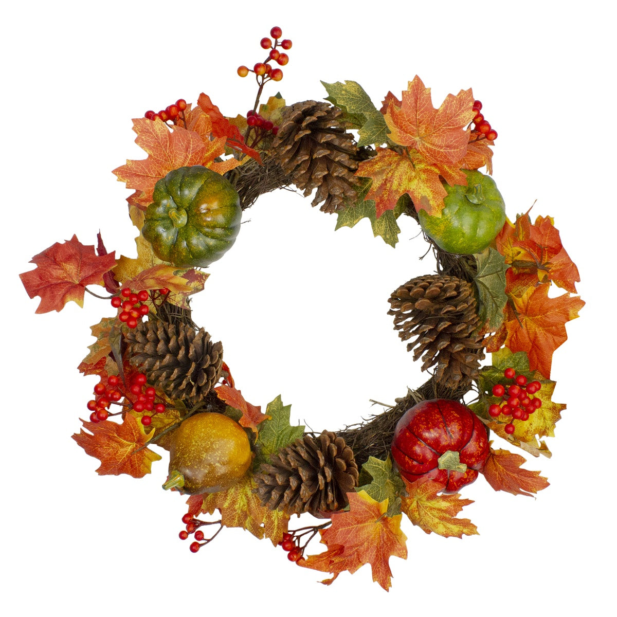  Northlight Leaves  Pine Cones and Pumpkins Artificial Fall Harvest Wreath - 20-Inch  Unlit - Default Title - Bonton