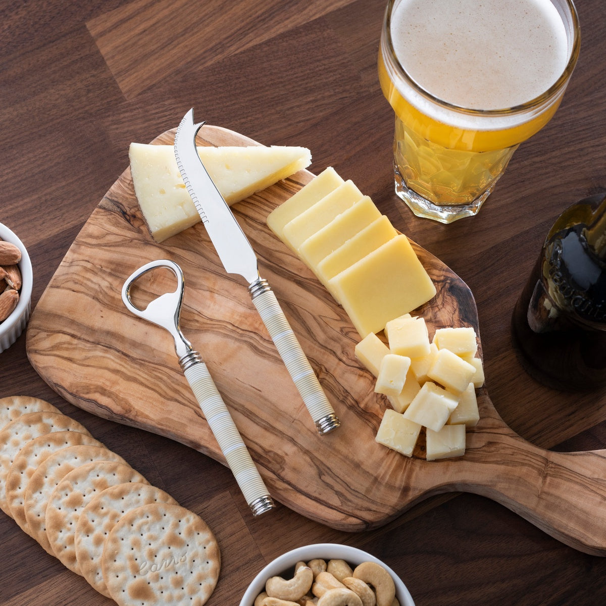  French Home Jubilee Cheese Knife, Bottle Opener and Olive Wood Board Set - Shades of Light - Default Title - Bonton