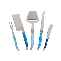 Laguiole 5 Piece Cheese Knife, Fork and Slicer Set, "Shades of Blue"