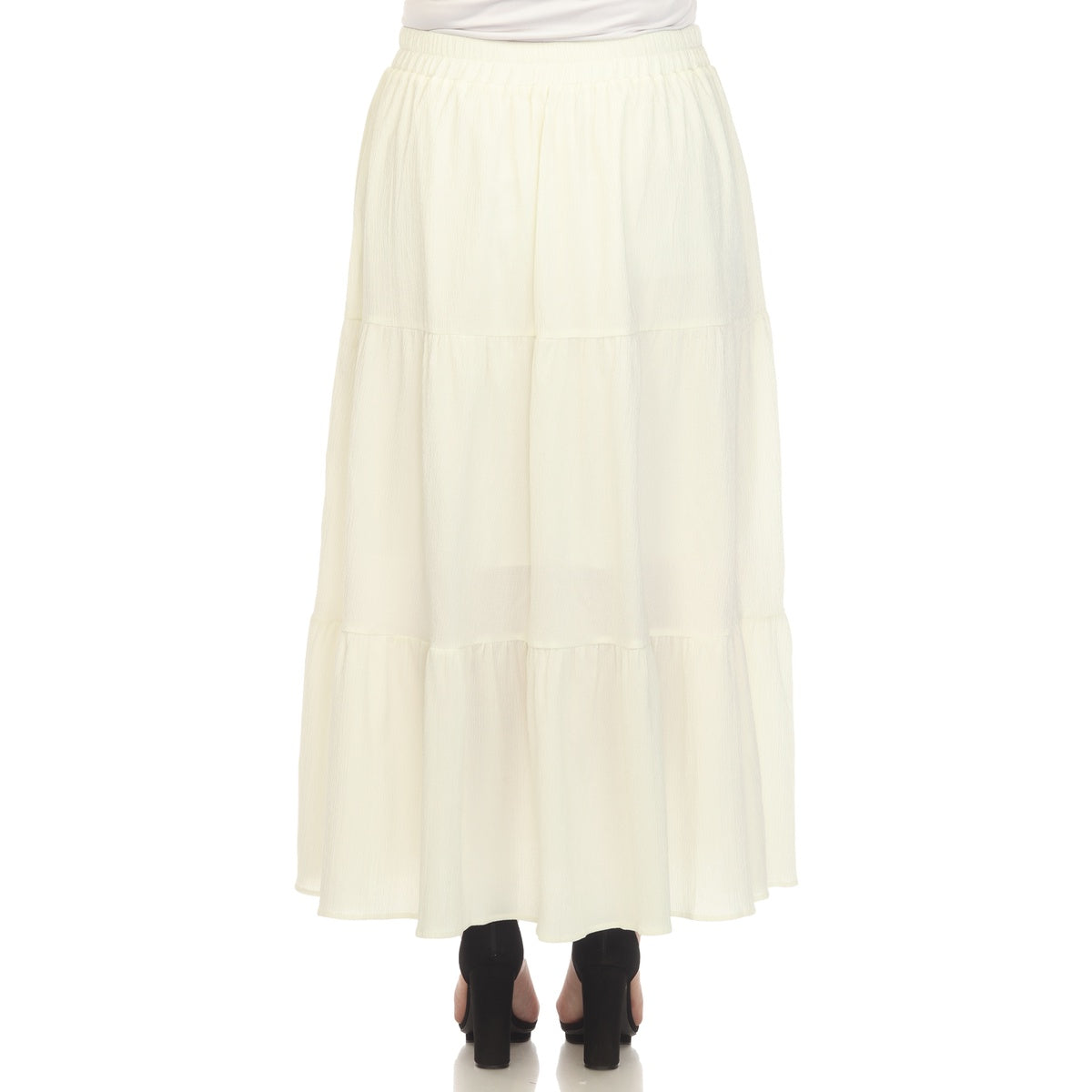  White Mark Plus Size Pleated Tiered Maxi Skirt - 1X - Bonton