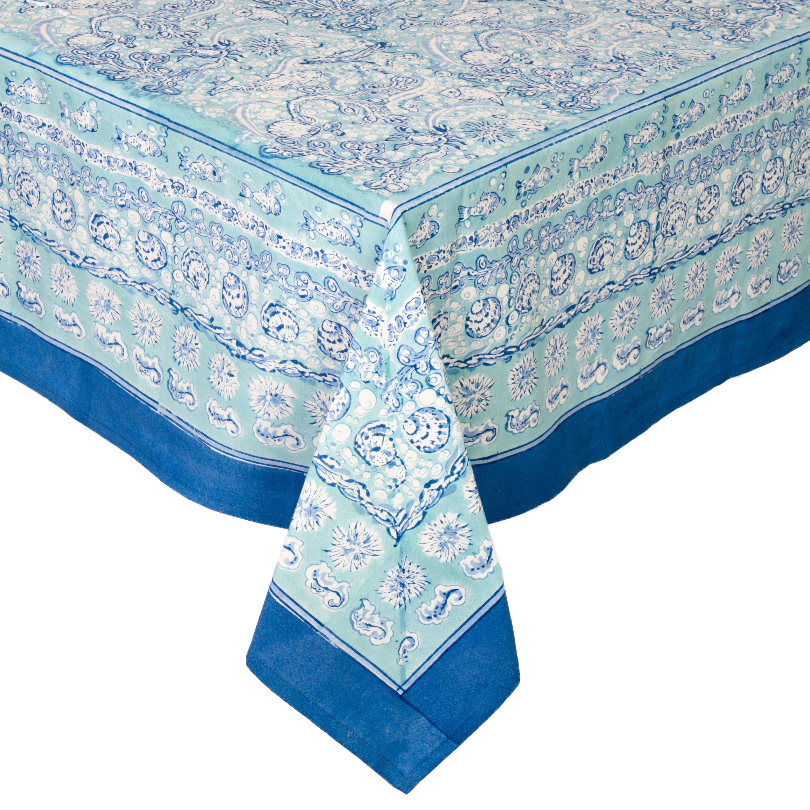  Couleur Nature La Mer Aqua Tablecloth - Aqua - Bonton