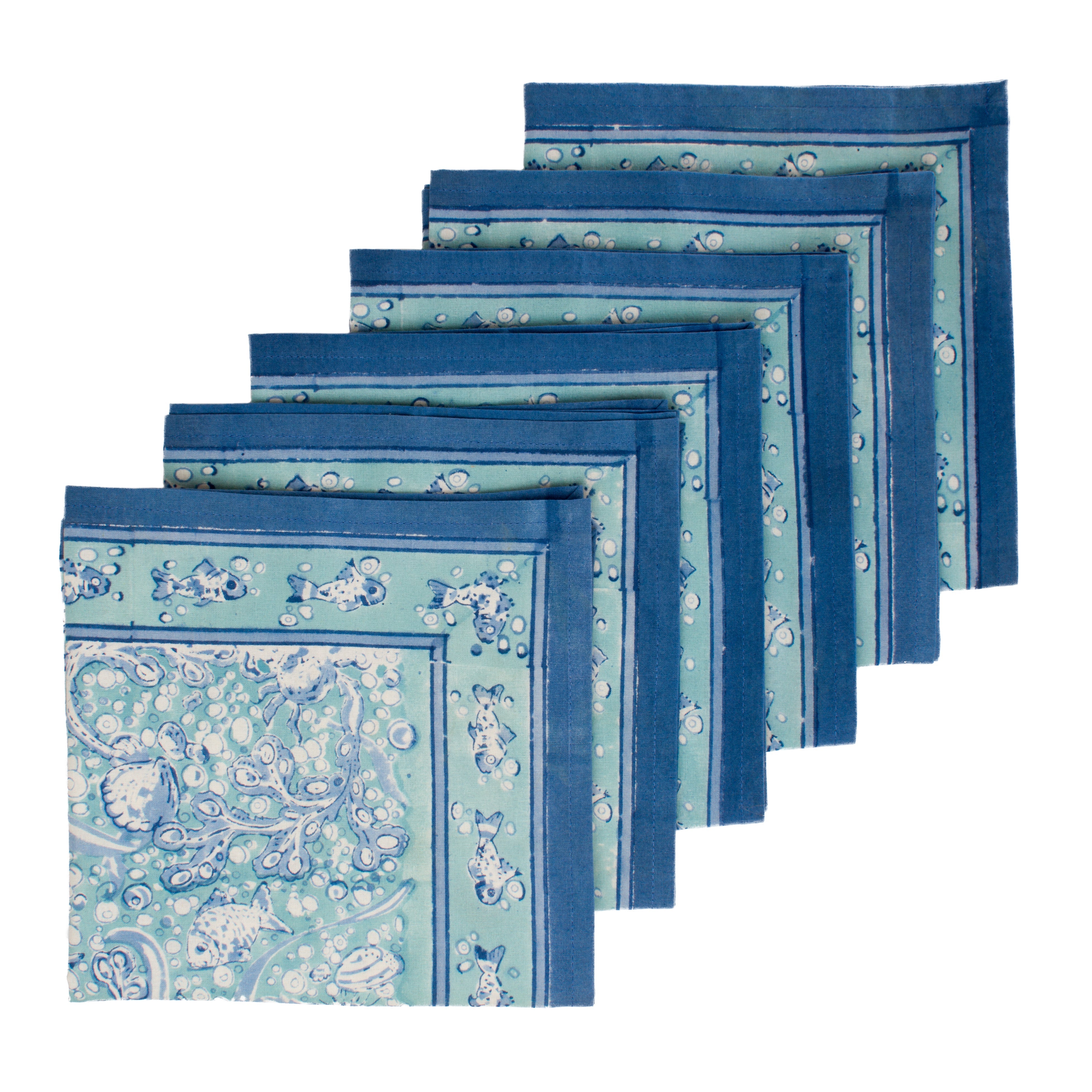  Couleur Nature La Mer Aqua Napkins Set of 6 - Aqua - Bonton