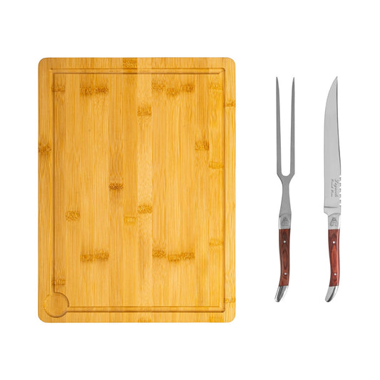 Laguiole Pakkawood Carving Set With Wood Cutting Board