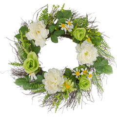 Mixed Floral Artificial Spring Wreath  22-Inch