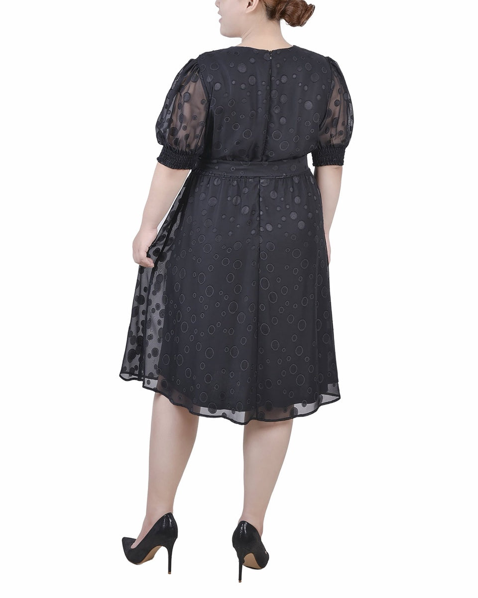  NY Collection Plus Size Elbow Sleeve Swiss Dot Dress - Black - Bonton