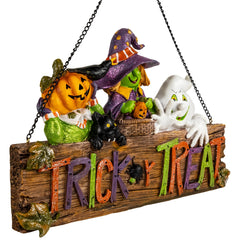 13.5" Trick or Treat Jack O' Lantern  Ghost  and Witch Halloween Wall SIgn