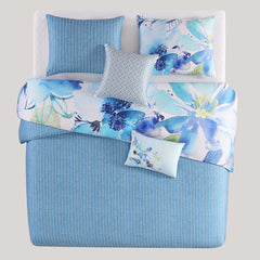 Watercolor Blue 100% Cotton 5-Piece Reversible Comforter Set