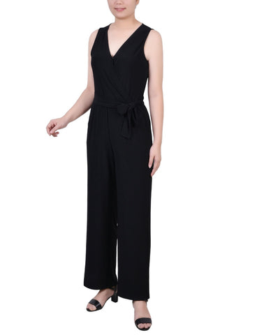 Petite Sleeveless Belted Jumpsuit