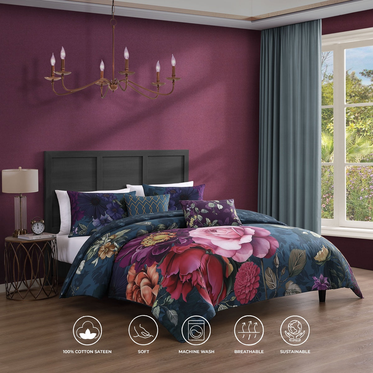  Bebejan® Bebejan Vibrant Flora 5 Piece Reversible Comforter Set - QUEEN - Bonton