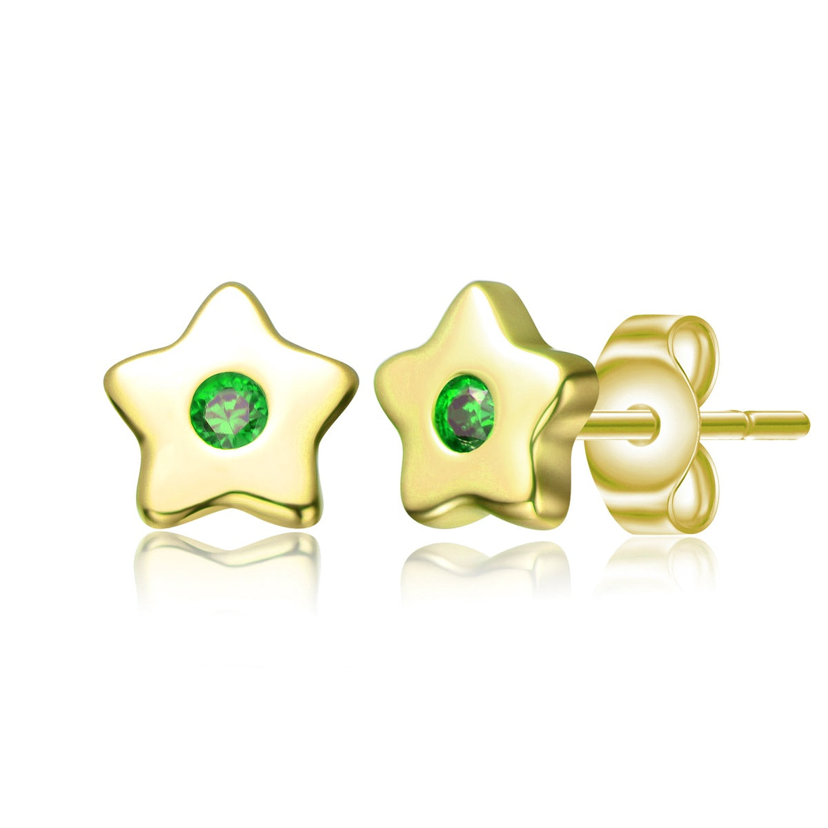  GigiGirl Kids 14k Gold Plated Colored Cubic Zirconia Five-Point Lucky Little Star Stud Earrings - Green - Bonton