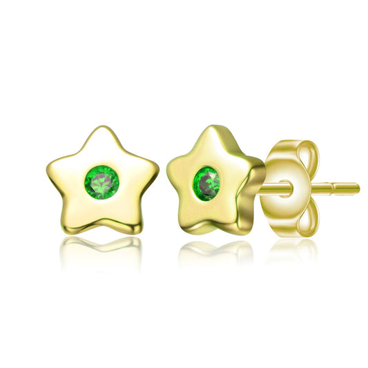 Kids 14k Gold Plated Colored Cubic Zirconia Five-Point Lucky Little Star Stud Earrings