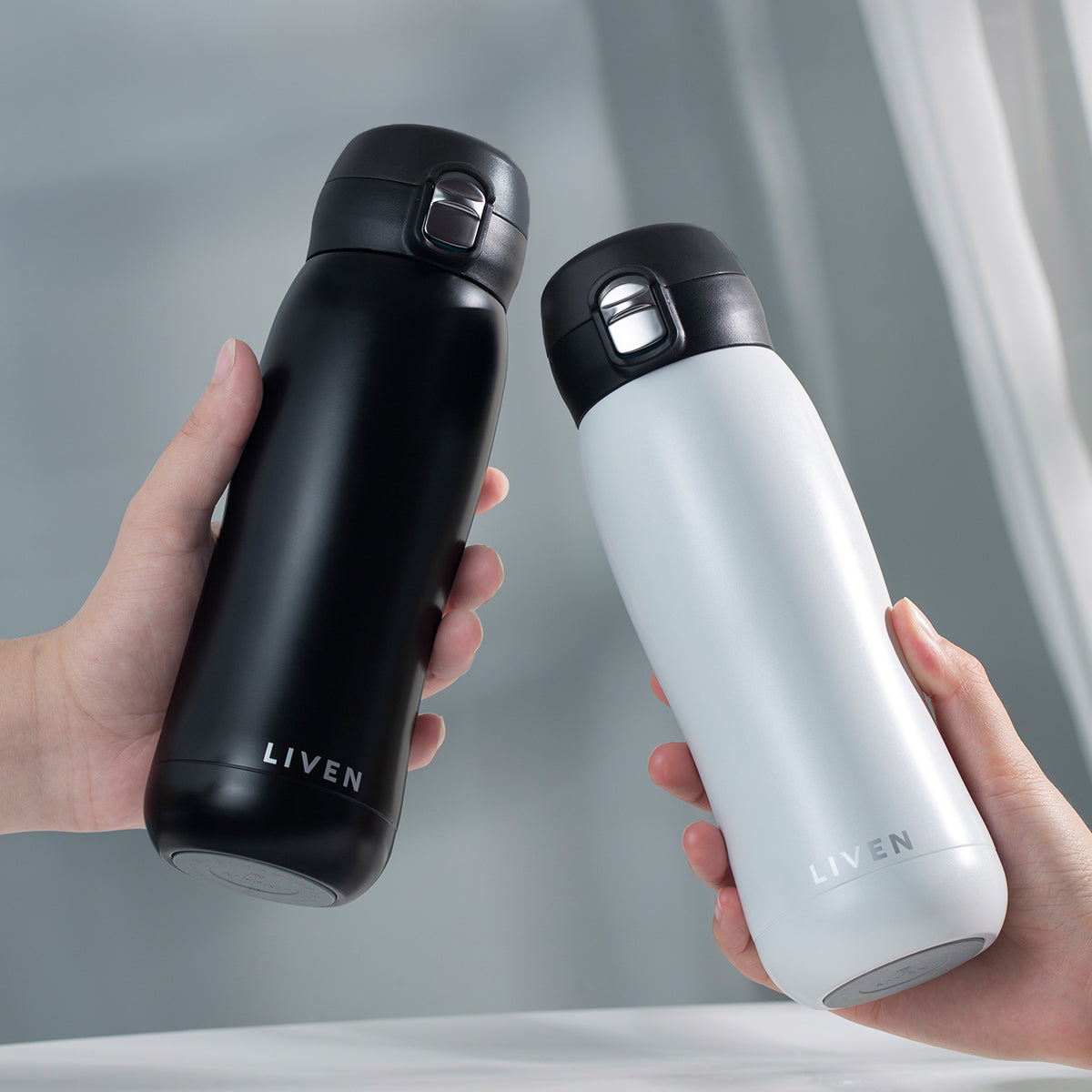  Acera Liven Glow™ Ceramic-Coated Insulated Stainless Steel Water Bottle 17 Oz - Matte Black - Bonton