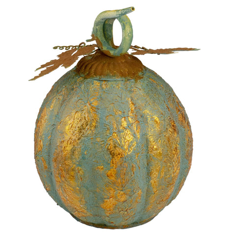Autumn Harvest Pumpkin Metal Decoration - 13" - Orange and Green