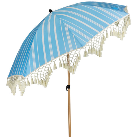 Striped Outdoor Beach Market Umbrella With Tilt - 6.5' - Sky Blue and White