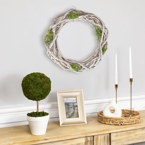 12" Birch Twig With Green Moss Artificial Spring Wreath - Unlit