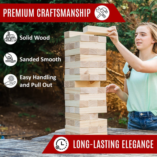 Giant Tumbling Tower Game Set – Premium Wooden Blocks for Indoor & Outdoor Fun