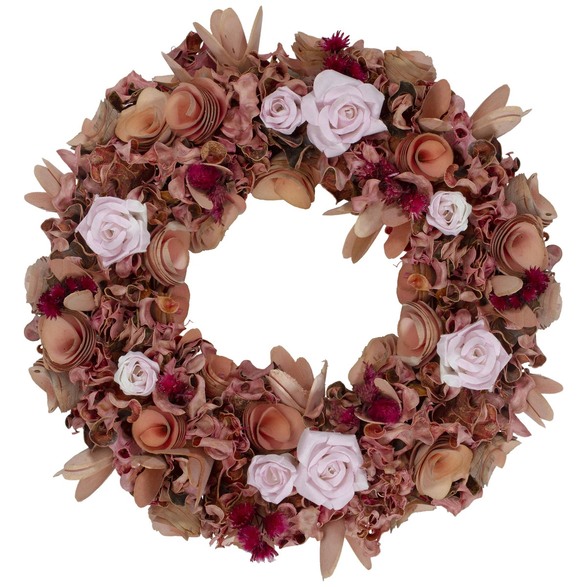  Northlight Roses and Wooden Flowers Artificial Spring Wreath - 12