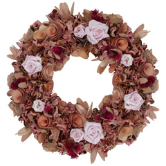 Roses and Wooden Flowers Artificial Spring Wreath - 12" - Unlit - Pink