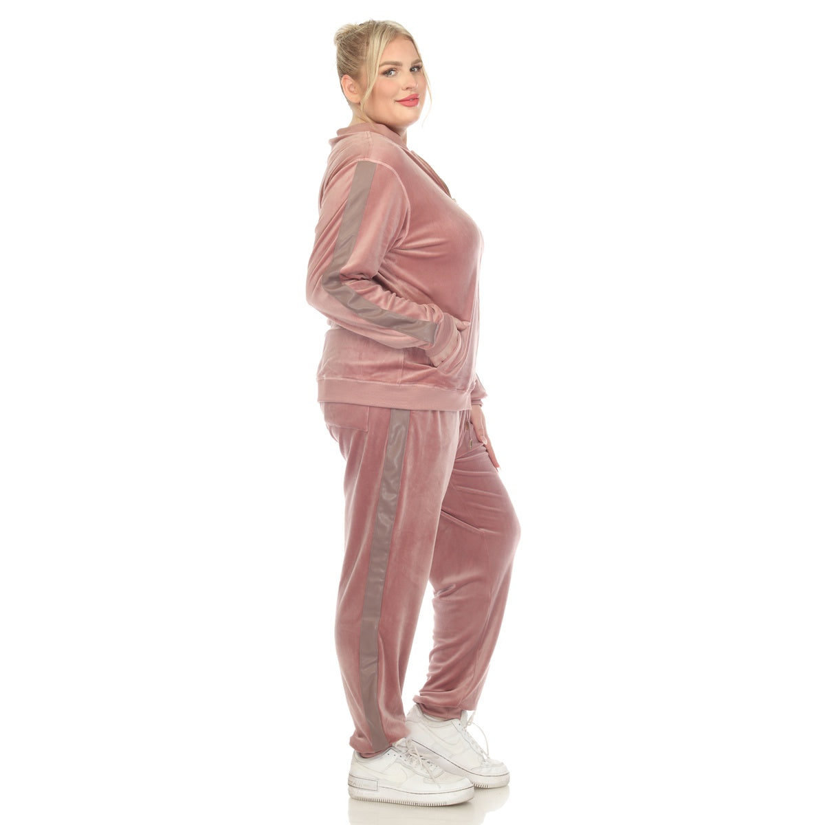  White Mark Plus Size 2-Piece Velour With Faux Leather Stripe - 1X - Bonton