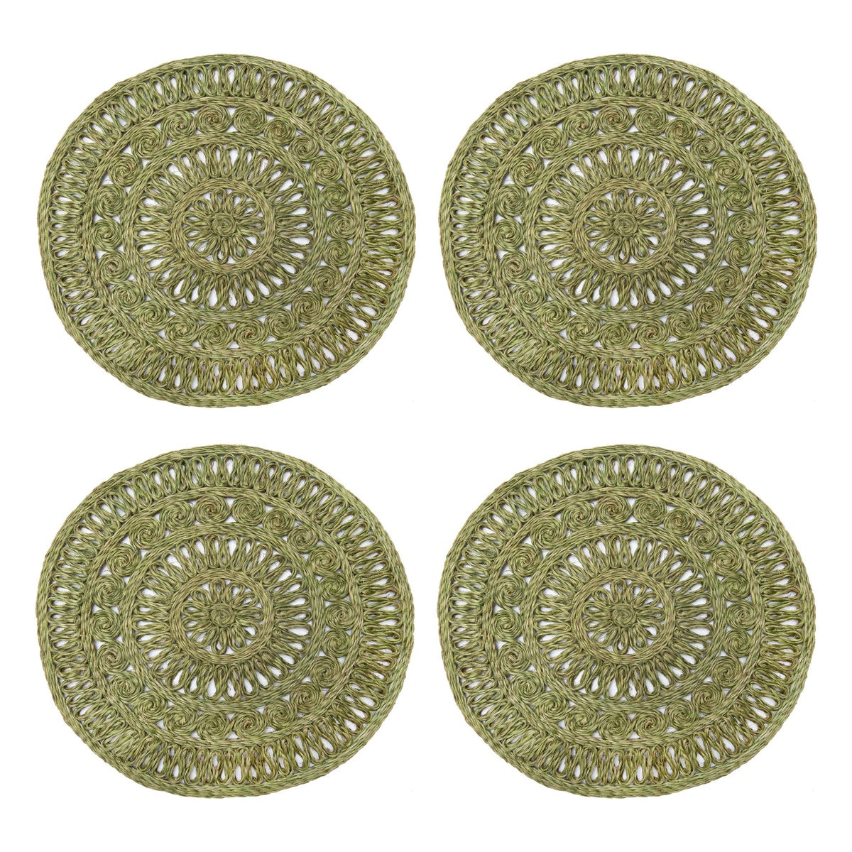  Caravan Circolo Abaca Round Placemat - Set of 4 - Aqua - Bonton